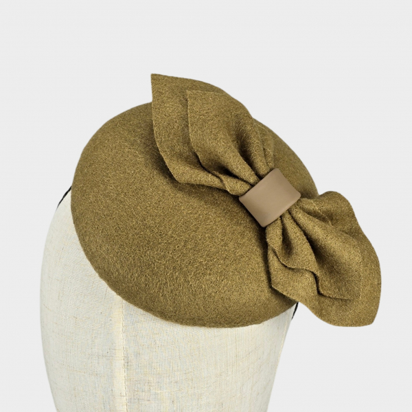 Olive-green felt pillbox hat