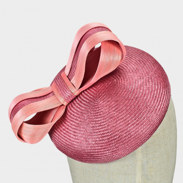 Salmon pink straw pillbox hat